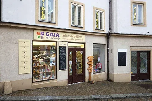 Vstup do prodejny GAIA ve Frýdlantské ulici v Liberci