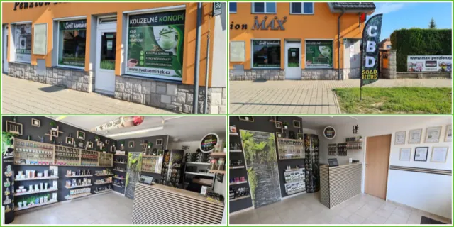 Koláž exteriéru a interiéru prodejny Svět semínek ve Starém Městě