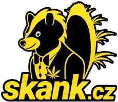 Oficiální logo Skank.cz se stylizovanou černou a žlutou veverkou a nápisem Skank.cz
