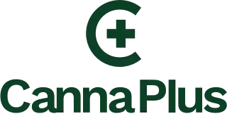Oficiální logo CannaPlus s tmavě zeleným symbolem a názvem značky